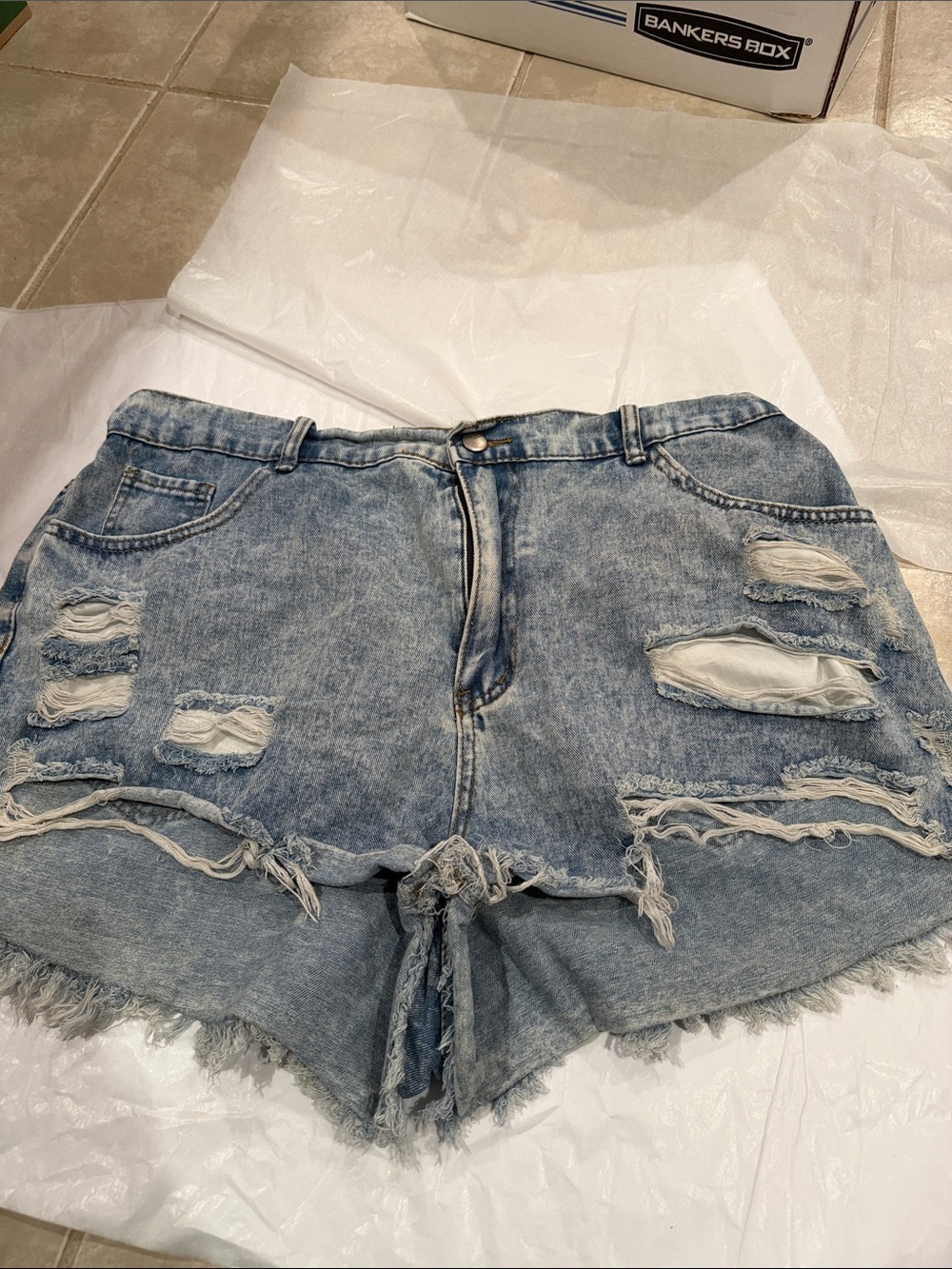 SHEIN Light Blue Distressed High-Waist Jean Shorts